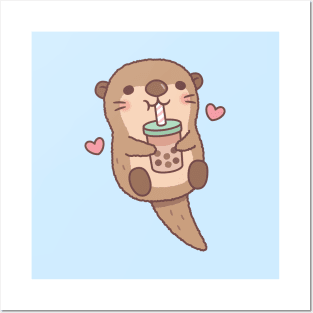 Cute Little Otter Loves Bubble Tea Posters and Art